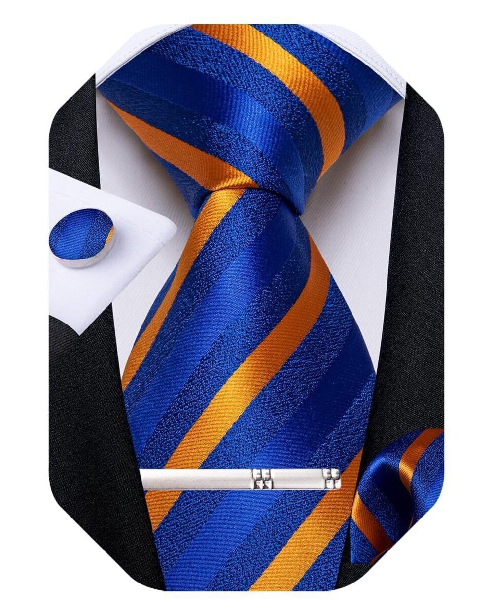 9278 Striped Tie Silk Woven Necktie and Pocket Square Cufflinks Tie Clip